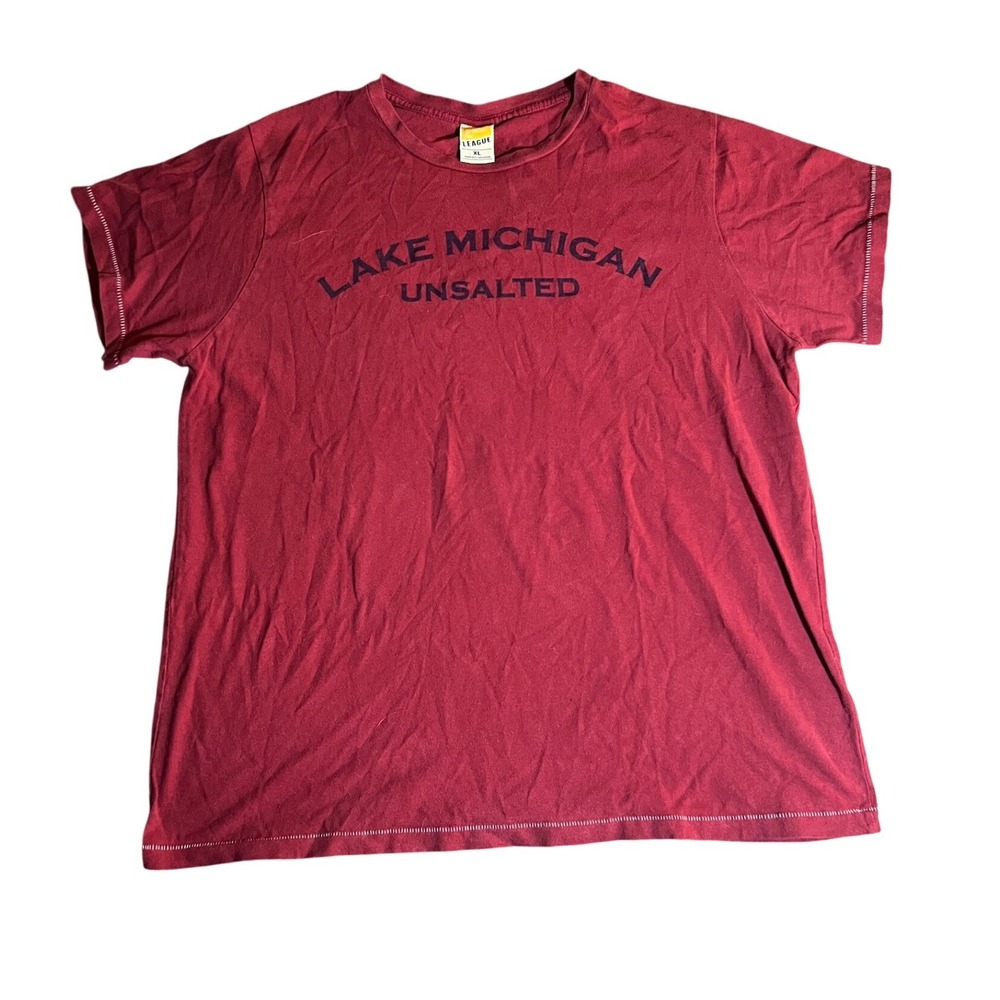 Classic Tee League Lake‎ Michigan Unsalted Graphic T Shirt XL Red Short Sleeve